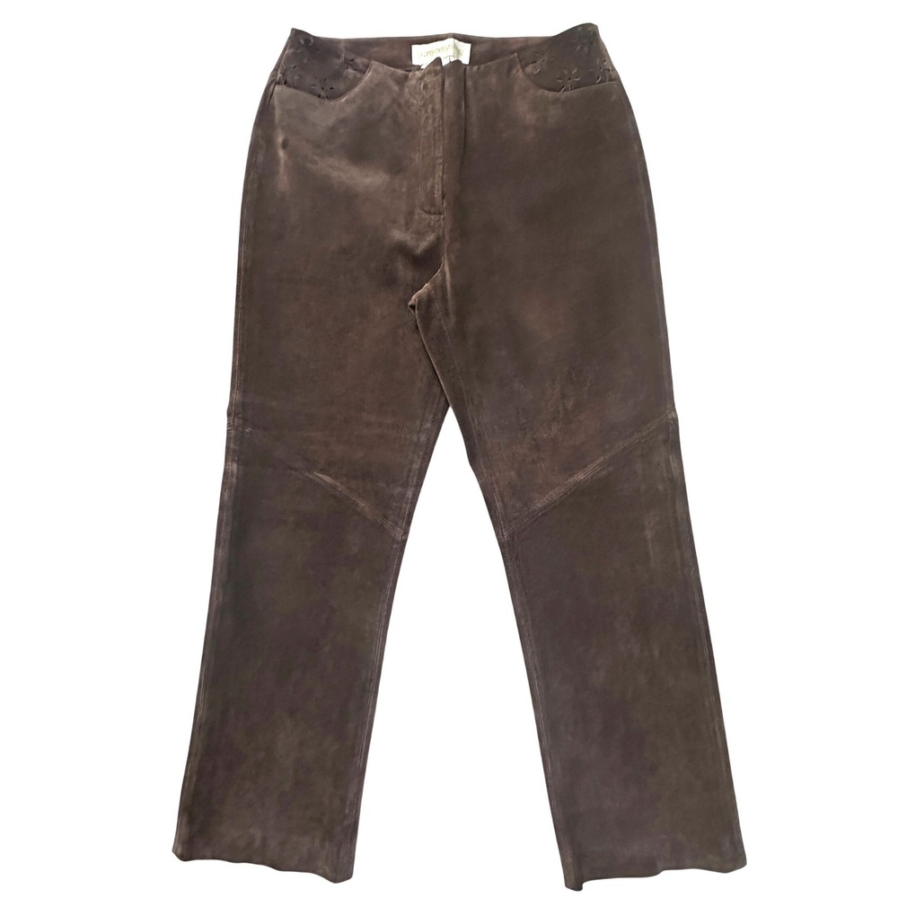 Margaret Godfrey Suede Leather Pants 6 Brown Floral Cutout Western Boho Cowgirl